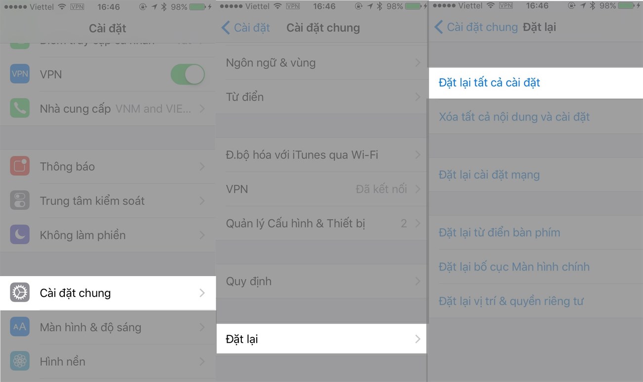 đặt lại tất cả cài đặt trên điện thoại iphone