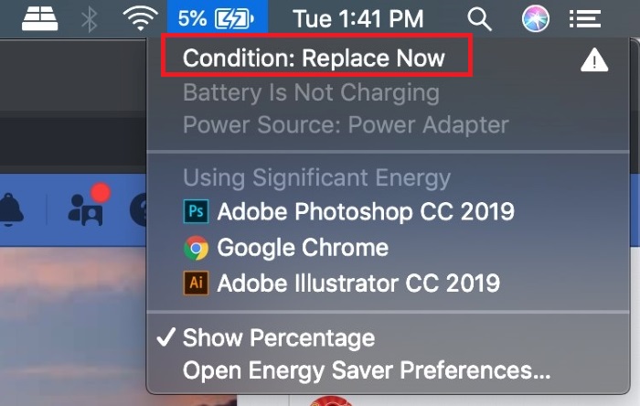 Cảnh báo thay pin từ MacOS