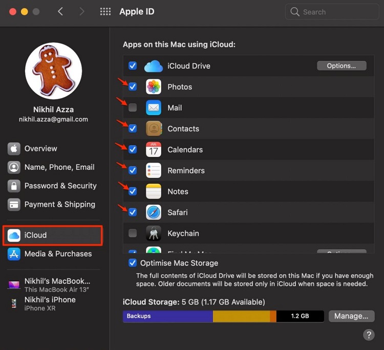 Nhấn chọn iCloud từ thanh bên trái