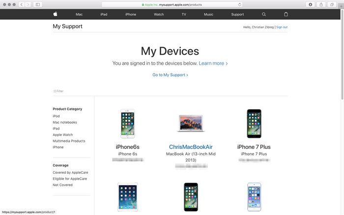 Đăng nhập vào cổng Apple's My Support