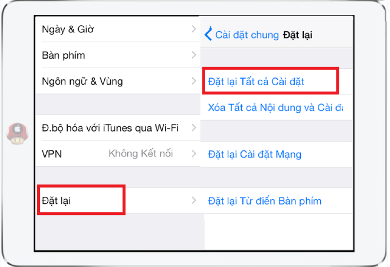 Đặt lại tất cả cài đặt