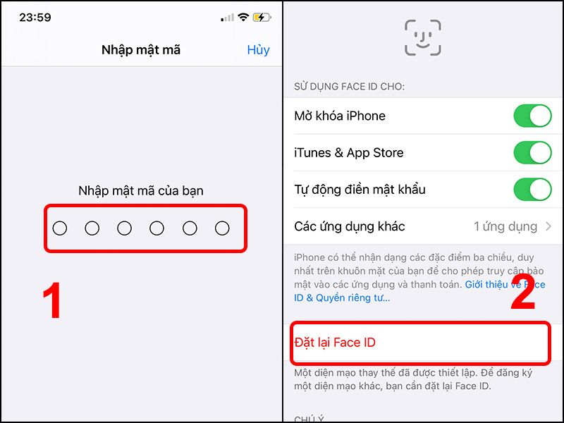 Đặt lại Face ID