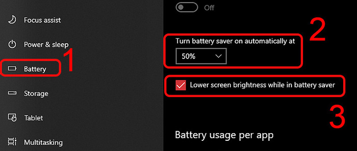điều chỉnh độ sáng tự động theo mức pin