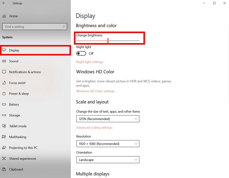 Điều chỉnh độ sáng qua Cài đặt hệ thống