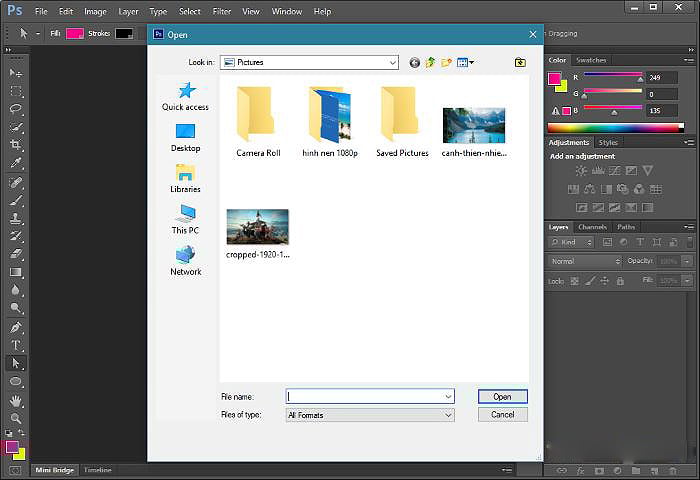 Cách mở file ảnh trên Photoshop