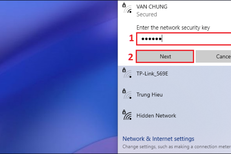 Bật/tắt WiFi qua biểu tượng trên thanh Taskbar