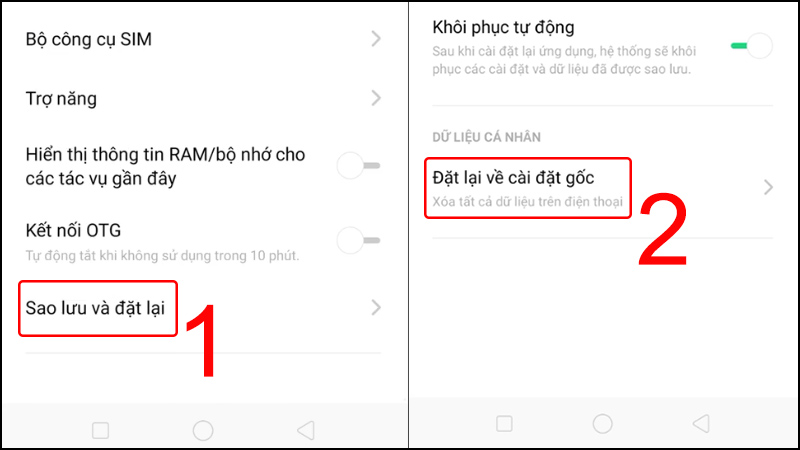Khôi phục cài đặt gốc điện thoại Oppo