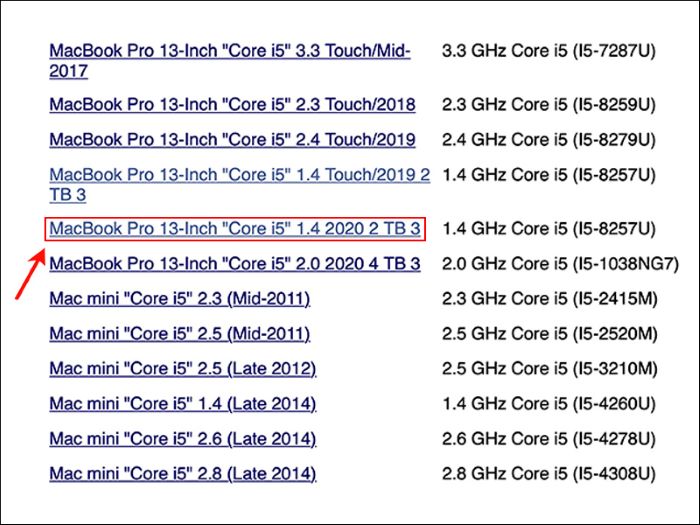Chọn tên dòng Macbook tương ứng
