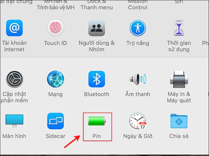 Chọn vào biểu tượng pin