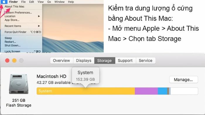 Chọn logo Apple > About This Mac > Storage