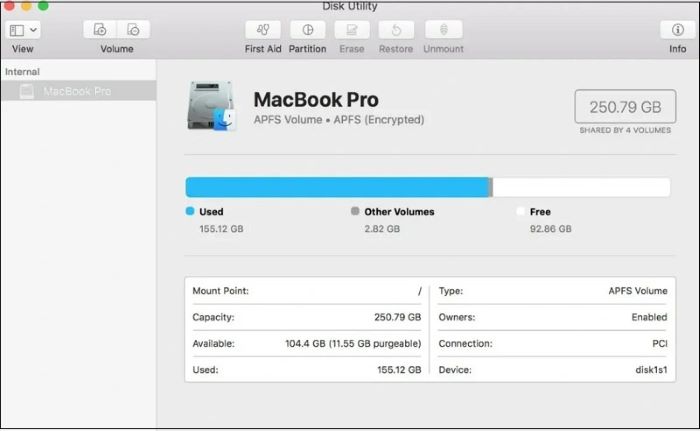 Kiểm tra dung lượng ổ đĩa Macbook bằng Disk Utility