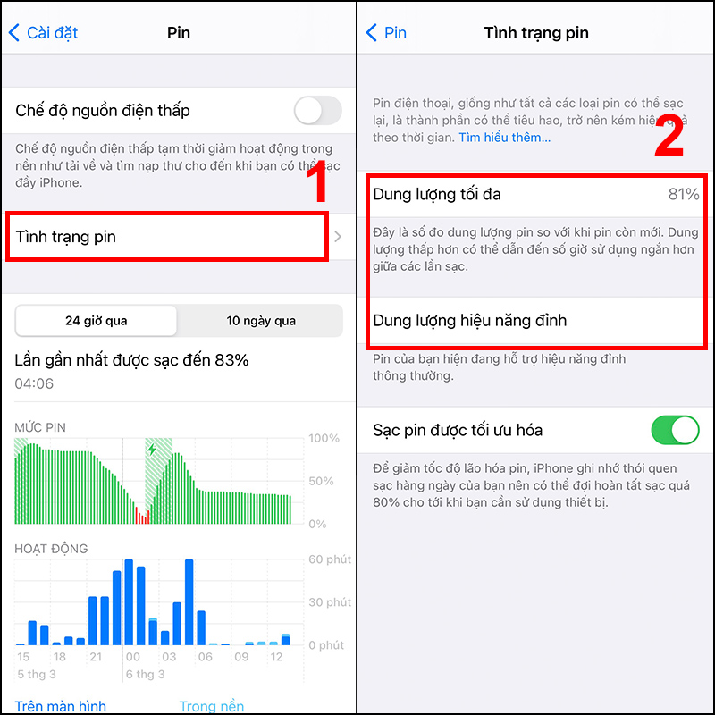 kiểm tra tình trạng pin iPhone