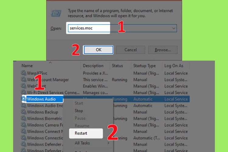 Khởi động lại Windows Audio Service