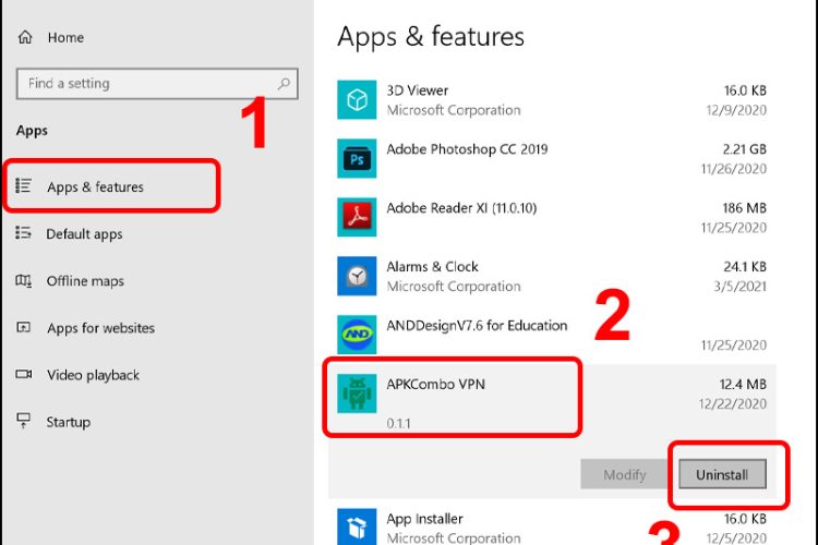 Gỡ cài đặt phần mềm Windows