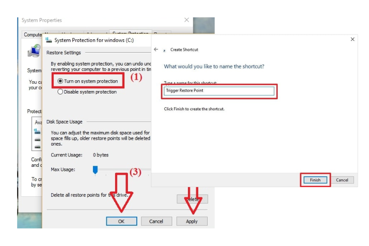 Tạo Create a restore point trong Windows Search