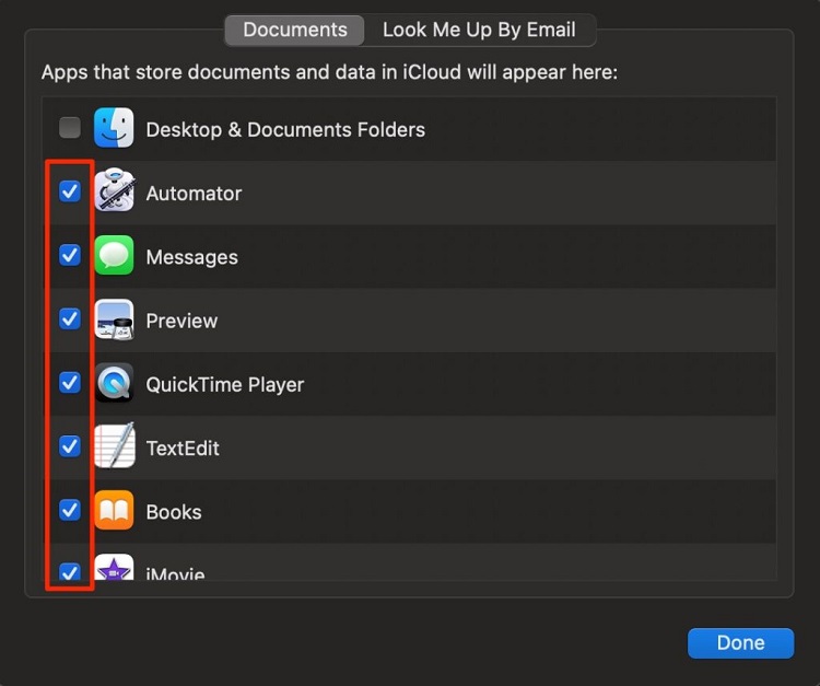 Bỏ các tùy chọn dưới mục Documents