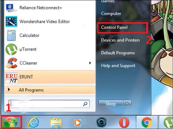 Tìm và chọn Control Panel