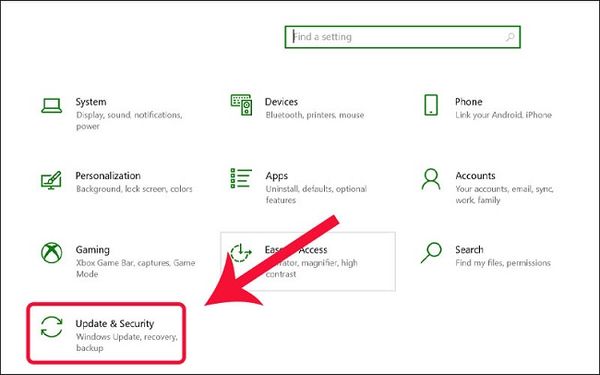 Nhấn Windows + I → Chọn Update & Security