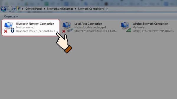 Tiếp tục nhấn vào Bluetooth Network Connection