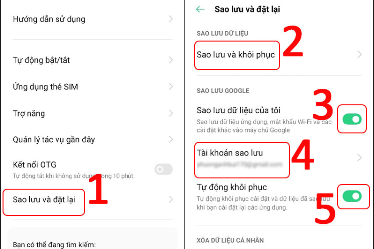 Sao lưu và khôi phục cài đặt gốc