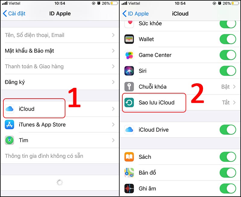 Sao lưu dữ liệu từ iPhone vào iCloud