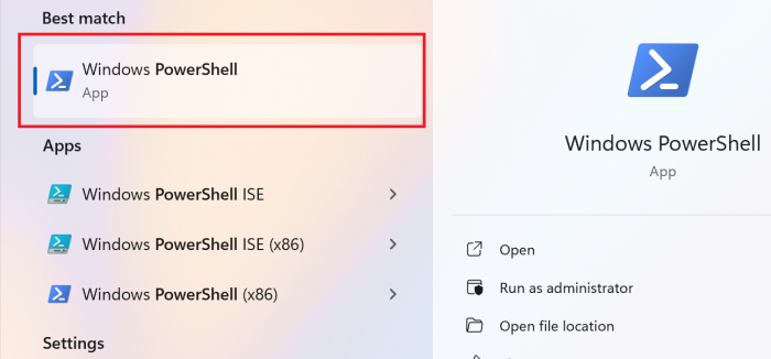 Nhấn vào Windows PowerShell
