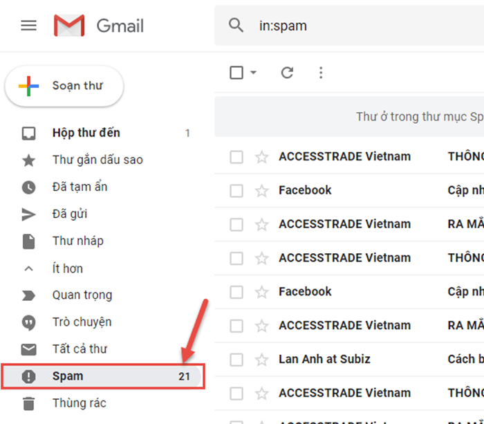 Xóa các thư mục Spam Gmail
