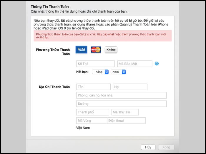 Thanh toán qua thẻ Visa/Mastercard