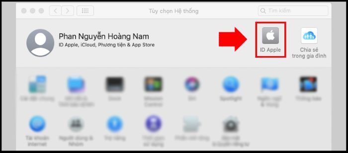 Vào Cài đặt > chọn ID Apple