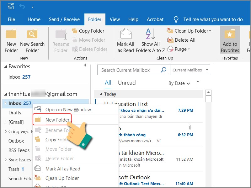 Hướng dẫn cách tạo folder trong Outlook trên phần mềm outlook