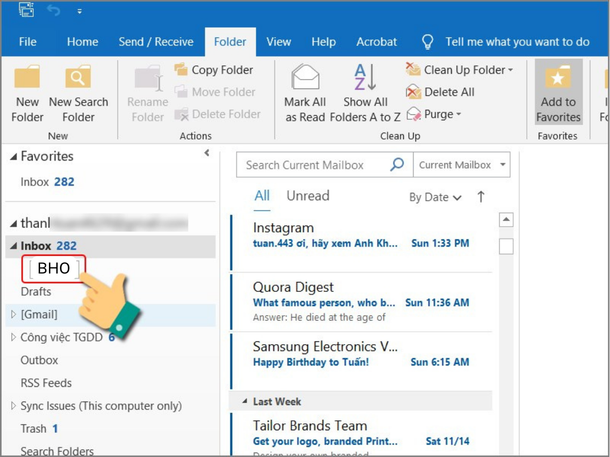 Hướng dẫn cách tạo folder trong Outlook trên phần mềm outlook