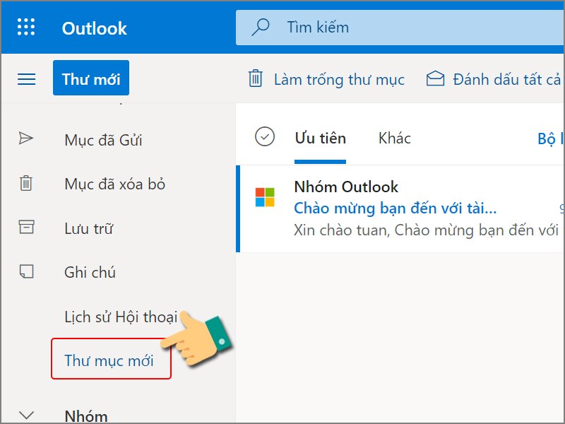 Hướng dẫn cách tạo folder trong Outlook trên trình duyệt web