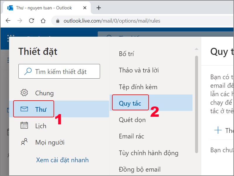 Hướng dẫn cách tạo rule chuyển tiếp email đến thư mục trong Outlook trên trình duyệt web