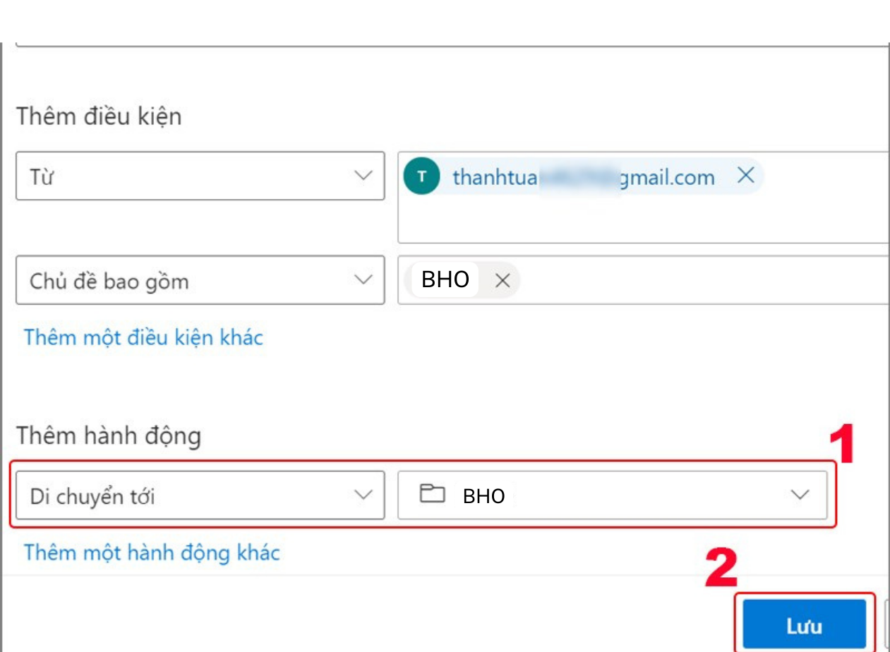 Hướng dẫn cách tạo rule chuyển tiếp email đến thư mục trong Outlook trên trình duyệt web
