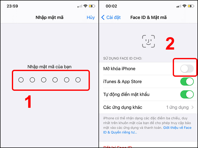 Tắt Face ID