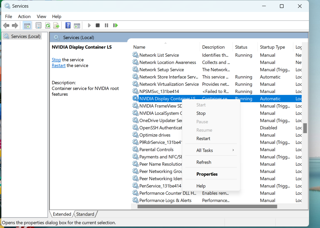 Điều chỉnh trạng thái Nvidia Display Driver