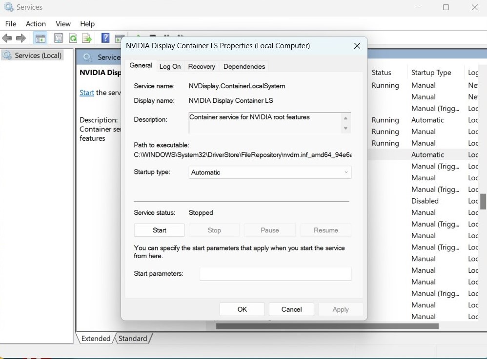 Điều chỉnh trạng thái Nvidia Display Driver