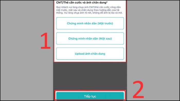 Cung cấp ảnh mặt trước, mặt sau của CMND/CCCD, ảnh chân dung