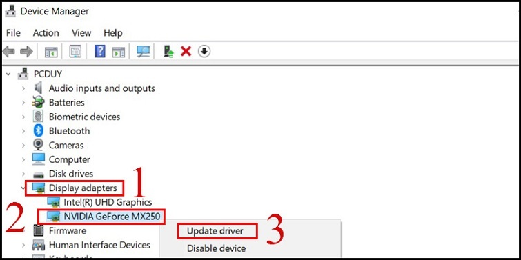 Cập nhật driver cho card màn hình