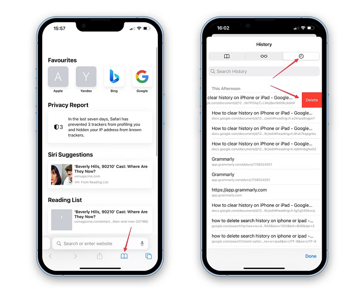 Xóa lịch sử từng phần trên Safari