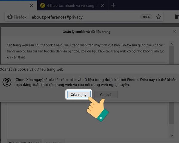 Xóa dữ liệu duyệt web trên Firefox