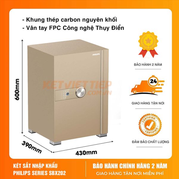 Két sắt nhập khẩu thông minh Philips SBX202 6C0 Khóa bảo mật vân tay điện tử, Khung thép Carbon