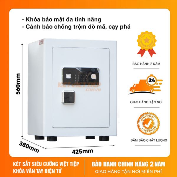 Két Sắt Việt Tiệp KVSC60 Màu Trắng Khóa Vân Tay Điện Tử, Kết Nối Điện Thoại