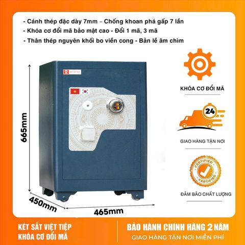 Két sắt Việt Tiệp SC66 khóa cơ đổi mã màu xanh than – thiết kế vuông vức, chắc chắn, phù hợp văn phòng và gia đình