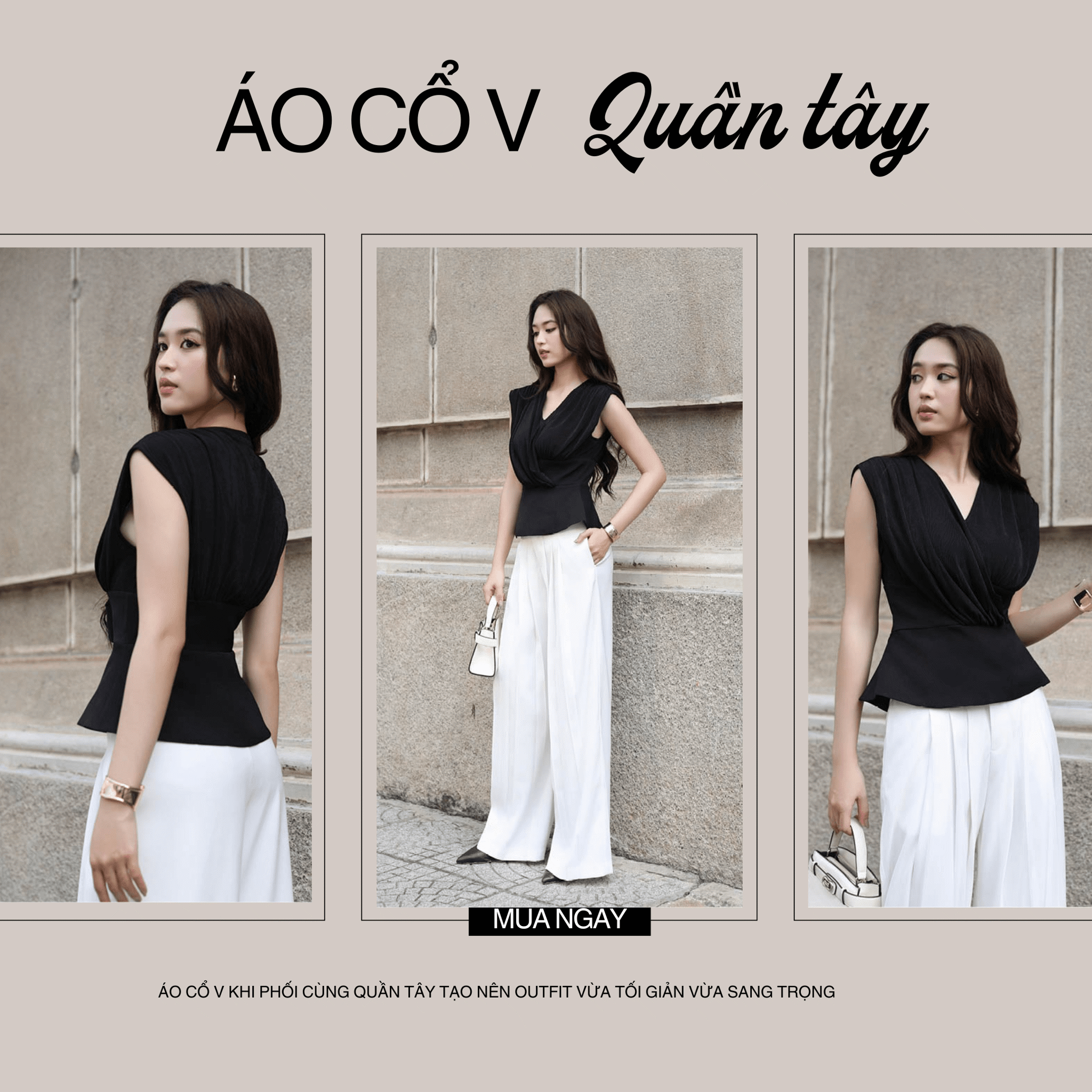 áo cổ V mix quần tây
