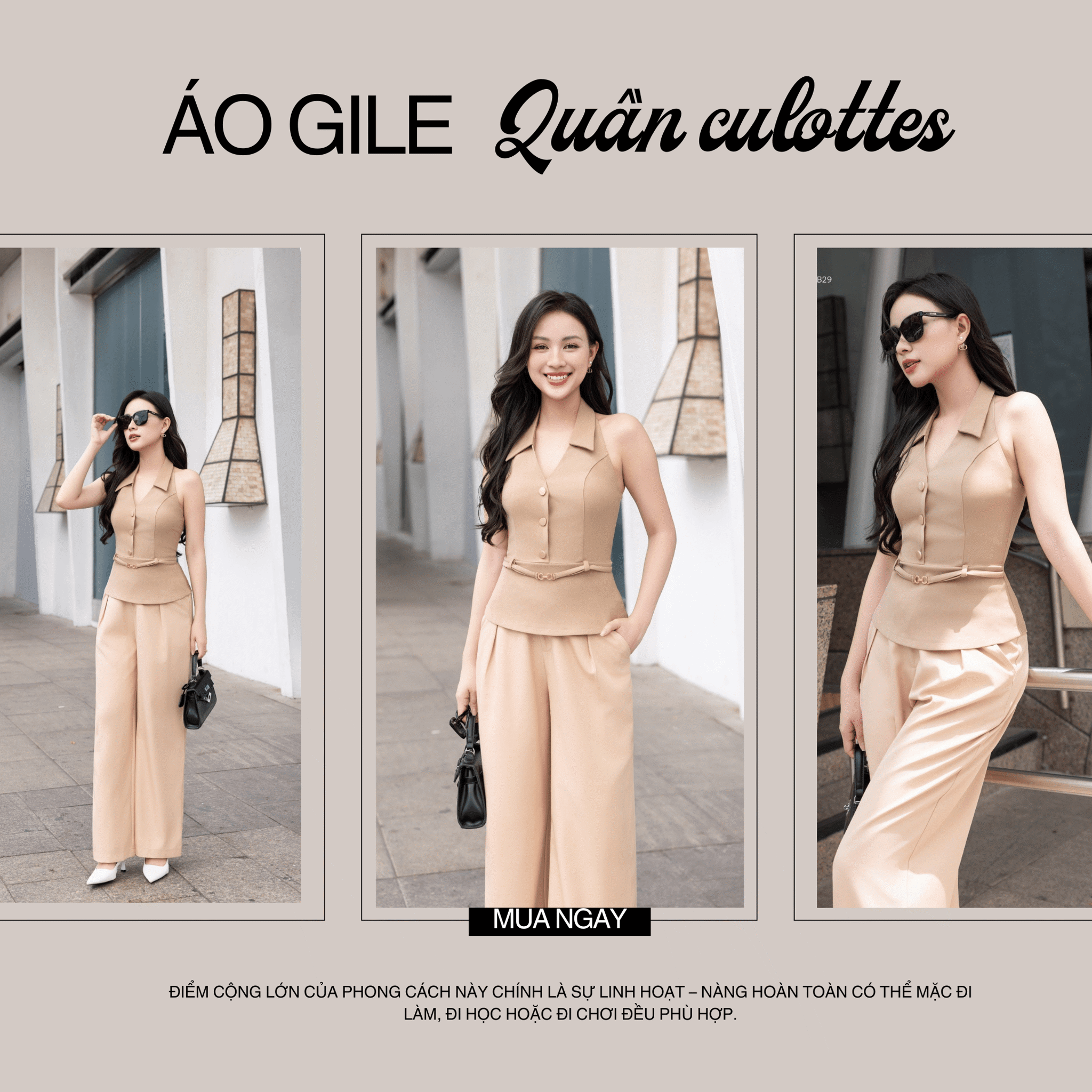 áo gile mix quần culottes