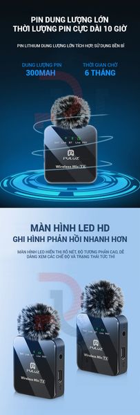 Micro cài áo PULUZ (1 RX + 1 TX) Micro cài áo không dây đa năng