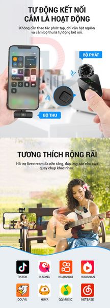 Micro cài áo PULUZ (1 RX + 1 TX) Micro cài áo không dây đa năng