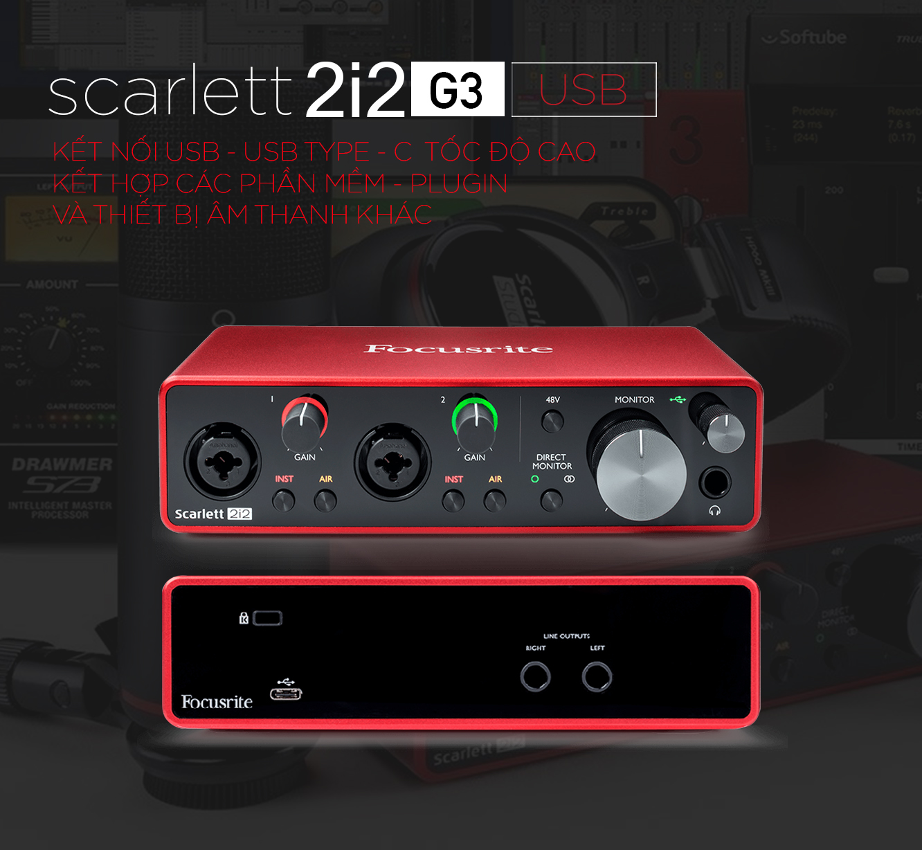 Soundcard Focusrite Scarlett 2i2 3rd (Gen) - Interface thu âm studio 2 Mic