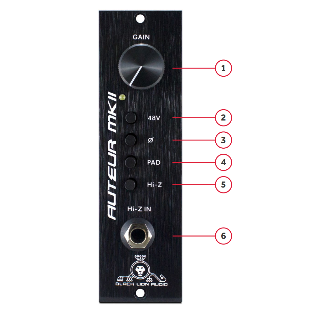 Thiết kế mặt trước Black Lion Audio Auteur MKII 500 Mic Pre